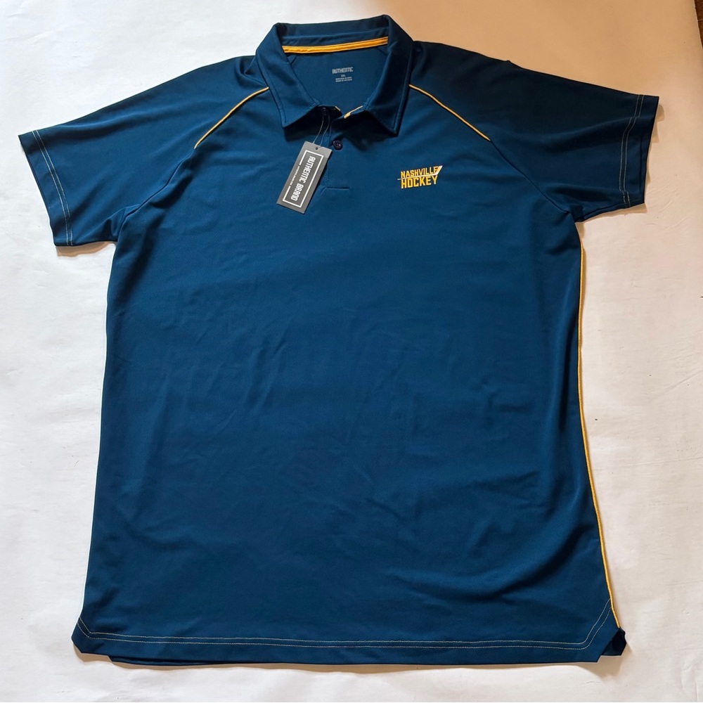 NWT Authentic Brand Navy Blue Nashville Predators Hockey Polo Shirt 2XL Sporty